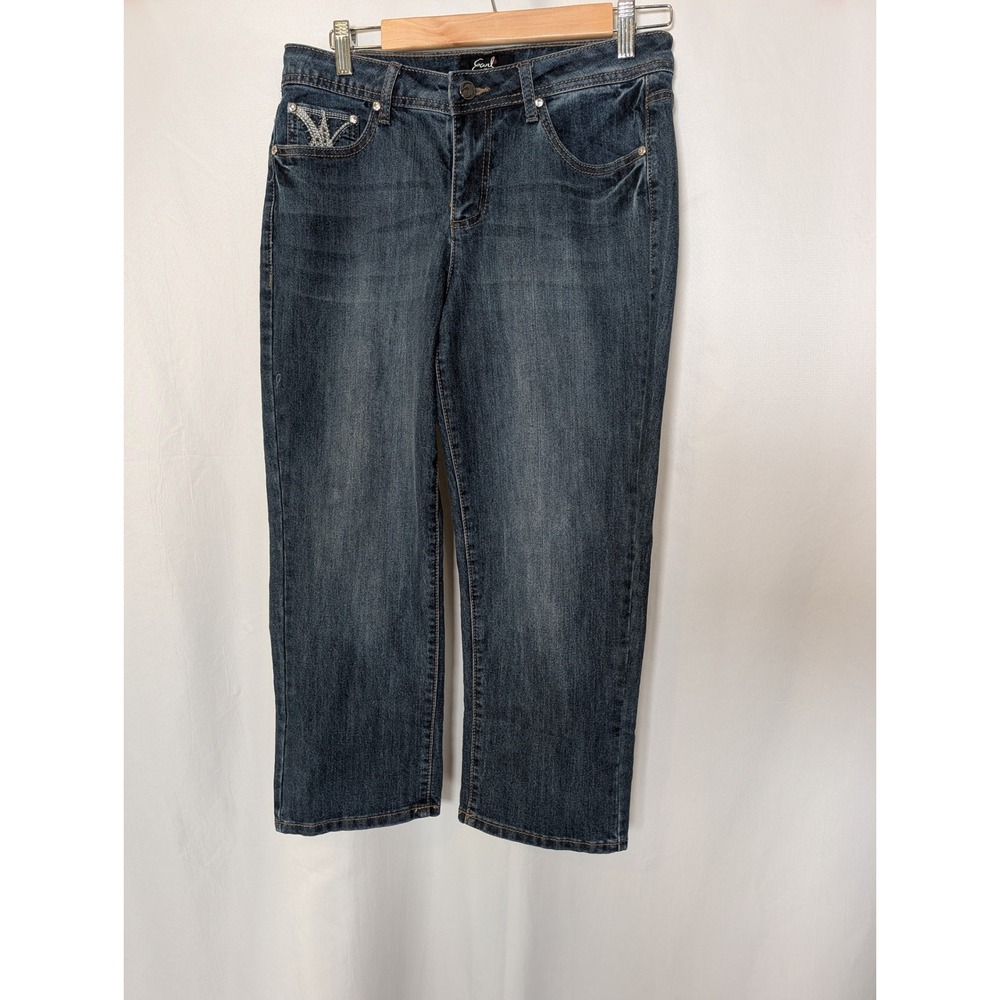 Earl Jean Womens Size 10 Dark Wash Rhinestone Embellished Capri Jeans Cropped